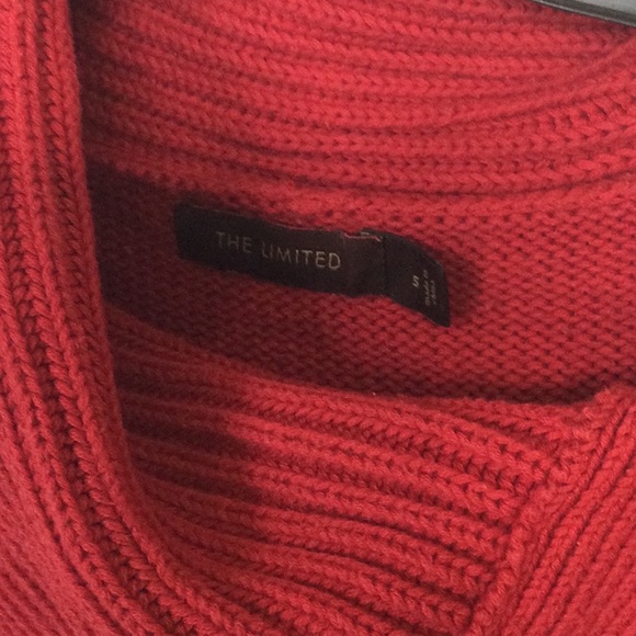 The Limited Short, Raglan Style Sleeve, Red, Button Folded Collar/Cowl Sweater - Picture 6 of 9